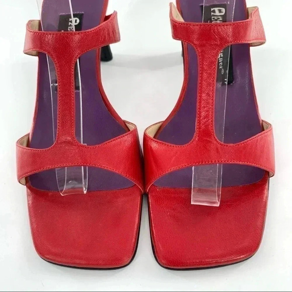 Etienne Aigner Kristy heels size 7.5 red leather slip on t-strap vintage 90s - Picture 3 of 13